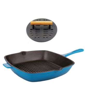 Calvin Klein - Neo 2Pc Cast Iron Set: 11" Grill Pan & with Slotted Steak Press, Blue