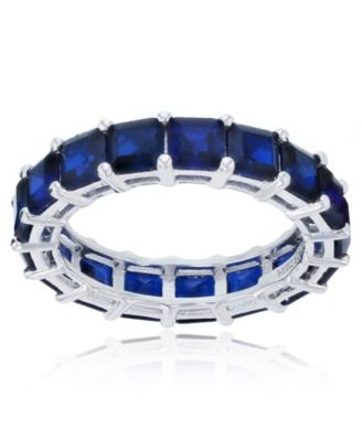 Macy's - Created Blue Spinel Princess Cut Eternity Band in Rhodium Plated Sterling Silver
