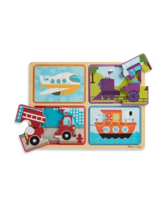 Melissa and Doug - Natural Play Wooden Puzzle: Ready, Set, Go Four 4-Piece Vehicle Puzzles