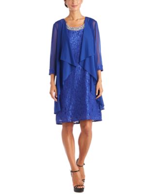 R & M Richards - Petite Glitter Lace Dress & Waterfall Jacket