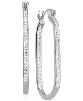 And Now This - Crystal In & Out Oblong Hoop Earrings in Fine Silver-Plate
