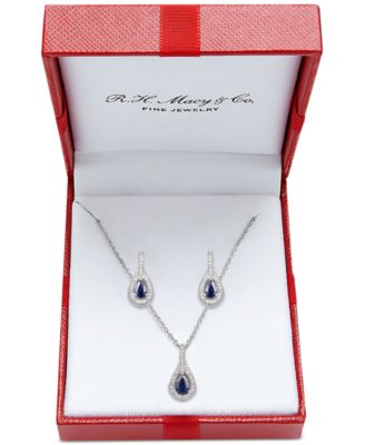 Macy's - 2-Pc. Set Sapphire (1 ct. t.w.) & Diamond (1/20 ct. t.w.) Pendant Necklace & Matching Drop Earrings in Sterling Silver (Also Available in Ruby or Emerald)