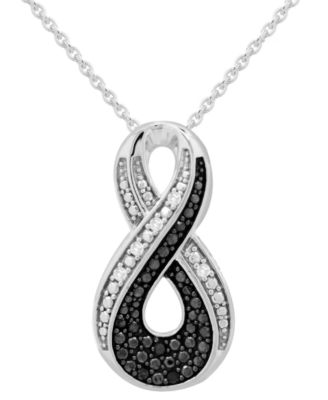 Macy's - Black & White Diamond Infinity 18" Pendant Necklace (1/6 ct. t.w.) in Sterling Silver