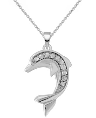 Macy's - Diamond Dolphin 18" Pendant Necklace (1/10 ct. t.w.) in Sterling Silver