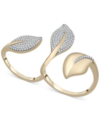 Wrapped - Diamond Pav&eacute; Leaf Open Cuff Double Ring (1/2 ct. t.w.)