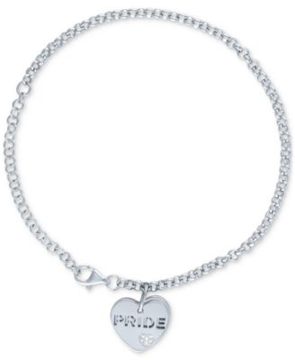 Macy's - Diamond Accent & Rainbow Enamel Pride Double Heart Charm Bracelet in Sterling Silver