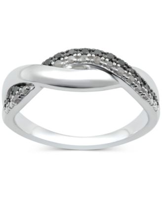 Macy's - Black Diamond (1/10 ct. t.w.) & White Diamond (1/0 ct. t.w.) Twist Ring in Sterling Silver