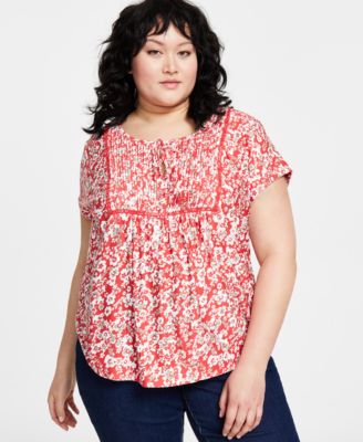 Tommy Hilfiger - Plus Size Floral Tie-Neck Top