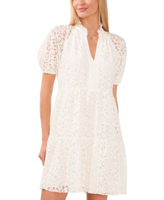 CeCe - Women's Lace Babydoll Puff-Sleeve Tiered Dress