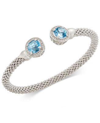 Macy's - Blue Topaz (4-1/2 ct. t.w.) & Diamond (1/3 ct. t.w.) Mesh Cuff Bracelet in Sterling Silver