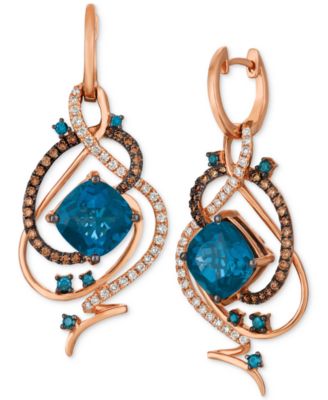 Le Vian - Deep Sea Blue Topaz™ (7-1/2 ct. t.w.) & Diamond (1 ct. t.w.) Drop Earrings in 14k Rose Gold