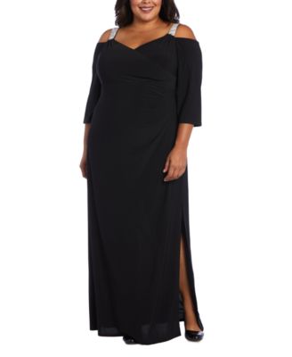 R & M Richards - Plus Size Embellished Cold-Shoulder Gown