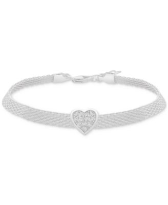 Macy's - Cubic Zirconia Heart Mesh Link Bracelet in Sterling Silver