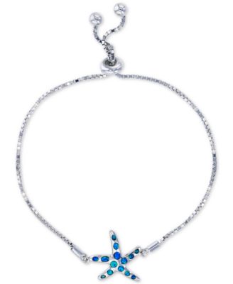 Macy's - Lab-Created Blue Opal Starfish Bolo Bracelet in Sterling Silver