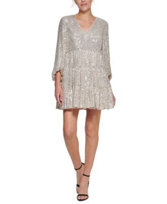 Eliza J - Sequinned Tiered Fit & Flare Dress