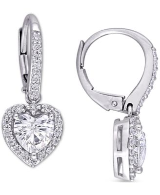 Macy's - Lab-Created Moissanite Heart Halo Leverback Drop Earrings (2 ct. t.w.) in 10k White Gold