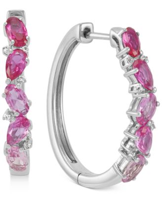 Macy's - Lab-Created Ruby (1-1/3 ct. t.w.) & Lab-Created Pink Sapphire (2 ct. t.w.) Small Hoop Earrings in Sterling Silver, 1"