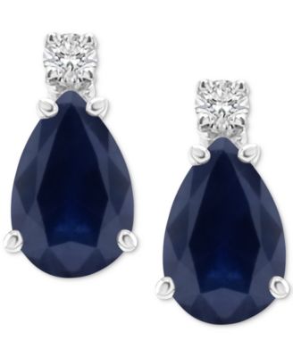 Macy's - Emerald (1-3/8 ct. t.w.) & Diamond Accent Stud Earrings in 14k White Gold (Also in Ruby & Sapphire)
