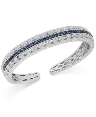 Macy's - Sapphire (1-5/8 ct. t.w.) and Diamond (1/10 ct. t.w.) BCuff Bracelet in Sterling Silver