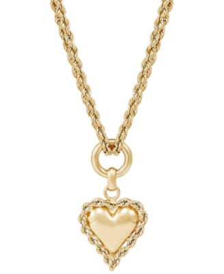 Macy's - Puff Heart Rope-Framed 18" Pendant Necklace in 10k Gold