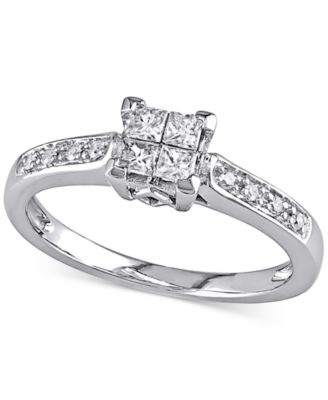 Macy's - Diamond Princess Quad Cluster Engagement Ring (1/4 ct. t.w.) in 14k White Gold