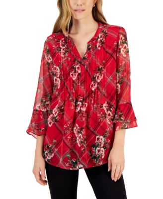 Charter Club - Petite Pleated 3/4-Sleeve Blouse