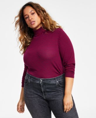 Levi's - Trendy Plus Size Moon Ribbed Striped Turtleneck Top