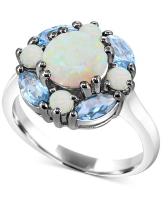 Macy's - Lab-Created Opal (1-1/2 ct. t.w.) & Swiss Blue Topaz (1-1/8 ct. t.w.) Cluster Ring in Sterling Silver