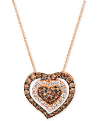 Le Vian - GODIVA x &reg; Chocolate Diamond (1 ct. t.w.) & Nude Diamond (1/3 ct. t.w.) Heart 20" Adjustable Pendant Necklace in 14k Rose Gold