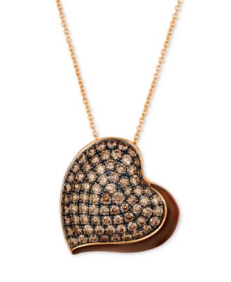 Le Vian - GODIVA x &reg; Chocolate Enamel Ganache Heart Pendant Necklace Featuring Chocolate Diamond (1-3/8 ct. t.w.) & Enamel Pav&eacute; in 14k Rose Gold