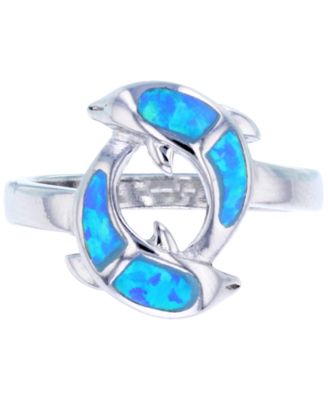 Macy's - Lab-Created Opal Inlay Dolphin Ring in Sterling Silver