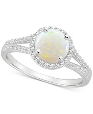 Macy's - Opal (3/4 ct. t.w.) & Diamond (1/4 ct. t.w.) Halo Split Shank Ring in Sterling Silver