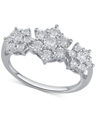 Macy's - Diamond Triple Cluster Ring (1/4 ct. t.w.) in Sterling Silver