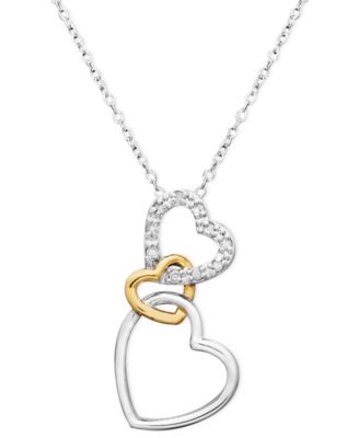 Macy's - 18k Gold over Sterling Silver and Sterling Silver Heart Necklace, Diamond Accent Three Interlocking Heart Pendant
