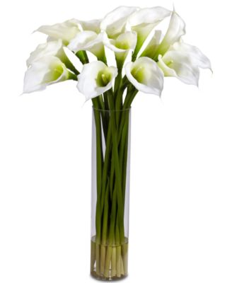 Nearly Natural - Calla Lily Flower Arrangement with Cylinder Vase