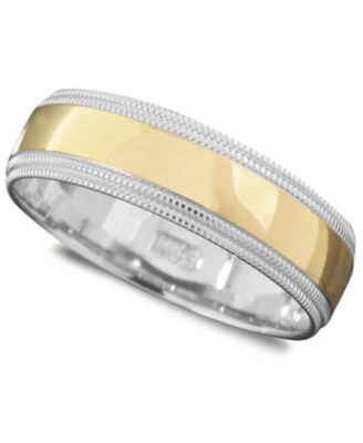 Macy's - Men's 14k Gold and 14k White Gold Ring, Milgrain Edge (Size 6-13)