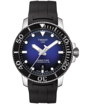 Tissot - Men's Swiss Automatic Seastar 1000 Powermatic 80 Black Rubber Strap Watch 43mm