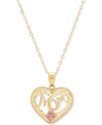 Macy's - Mom Heart 18" Pendant Necklace in 10k Gold & 10k Rose Gold