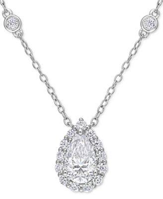 Macy's - Lab-Created Moissanite Teardrop Halo 18" Pendant Necklace (1-1/2 ct. t.w.) in Sterling Silver