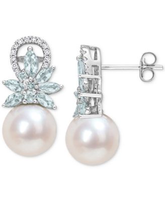 Macy's - Cultured Freshwater Pearl (9mm), Aquamarine (1-1/5 ct. t.w.) & Diamond (1/8 ct. t.w.) in 14k White Gold (Also in Pink Cultured Freshwater Pearl & Pink Sapphire)