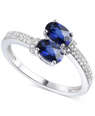 Macy's - Lab-Created Emerald (3/4 ct. t.w.) & Lab-Created White Sapphire (1/6 ct. t.w.) Double Stone Ring in Sterling Silver (Also in Lab-Created Sapphire & Lab-Created Ruby)
