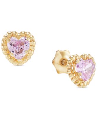 Macy's - Children's Pink Zirconia Heart Screw Back Stud Earrings in 14k Gold