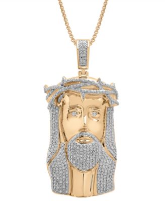 Macy's - Men's Diamond Christ 22" Pendant Necklace (1/2 ct. t.w.) in 14k Gold-Plated Sterling Silver