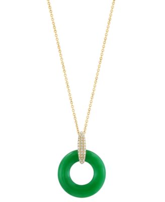 EFFY Collection - Green Jade & Diamond (1/10 ct. t.w.) Circle 18" Pendant Necklace in 14k Gold