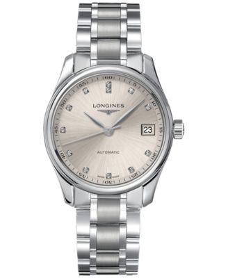 Longines - Women's Swiss Automatic Master Diamond (1/20 ct. t.w.) Stainless Steel Bracelet Watch 34mm