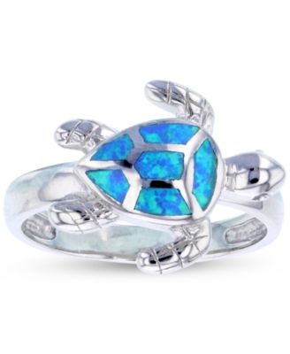Macy's - Lab-Created Opal Inlay Turtle Ring in Sterling Silver