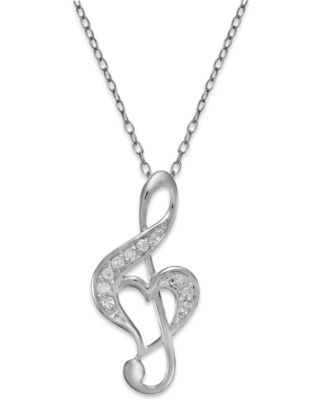 Macy's - Diamond Treble Clef Heart Pendant Necklace in Sterling Silver (1/10 ct. t.w.)