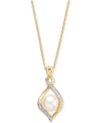 Macy's - Cultured Freshwater Pearl (7mm) & Cubic Zirconia Infinity Twist 18" Pendant Necklace in 14k Two-Tone Gold-Plated Sterling Silver