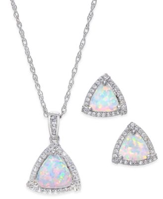 Macy's - Lab-Created Opal (7/8 ct. t.w.) and White Sapphire (1/3 ct. t.w.) Pendant Necklace and Matching Stud Earrings in Sterling Silver