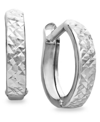 Macy's - 10k White Gold Earrings, Diamond Cut Hinged Hoop Earrings